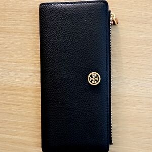 Tory Burch Black and Gold Zip Wallet